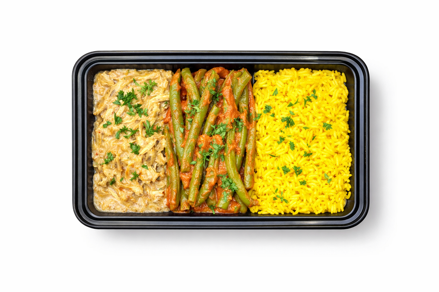 Caribbean Chicken with Yellow Rice and Green Beans