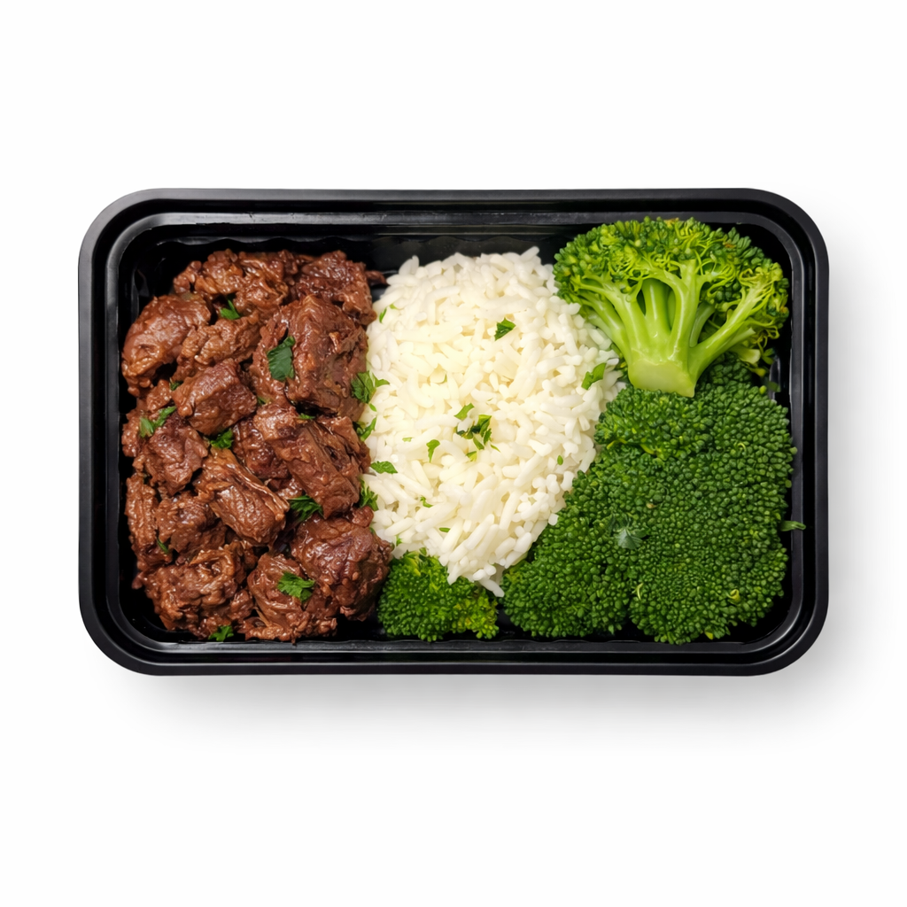Teriyaki Beef with Jasmine Rice and Steamed Broccoli