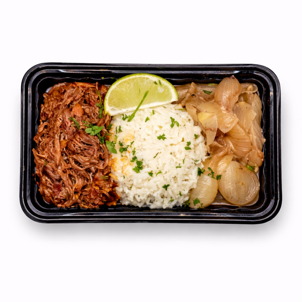 Birria Beef with Cilantro Lime Rice and Sauteed Onions