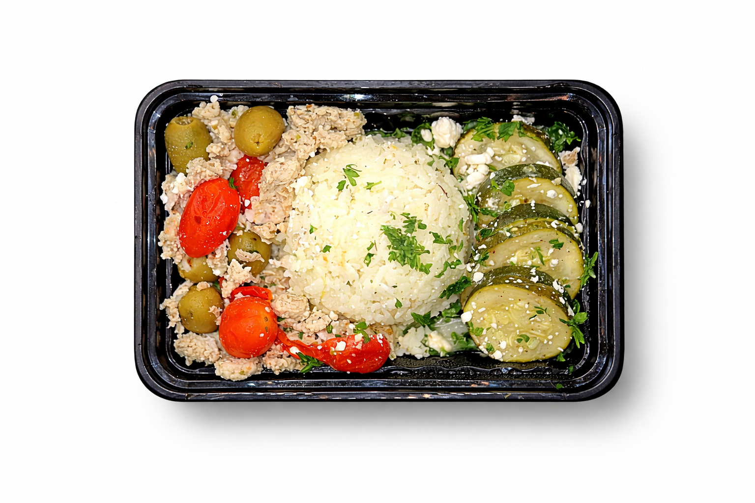 Olympian Chicken with Lemon Dill Rice and Roasted Zucchini