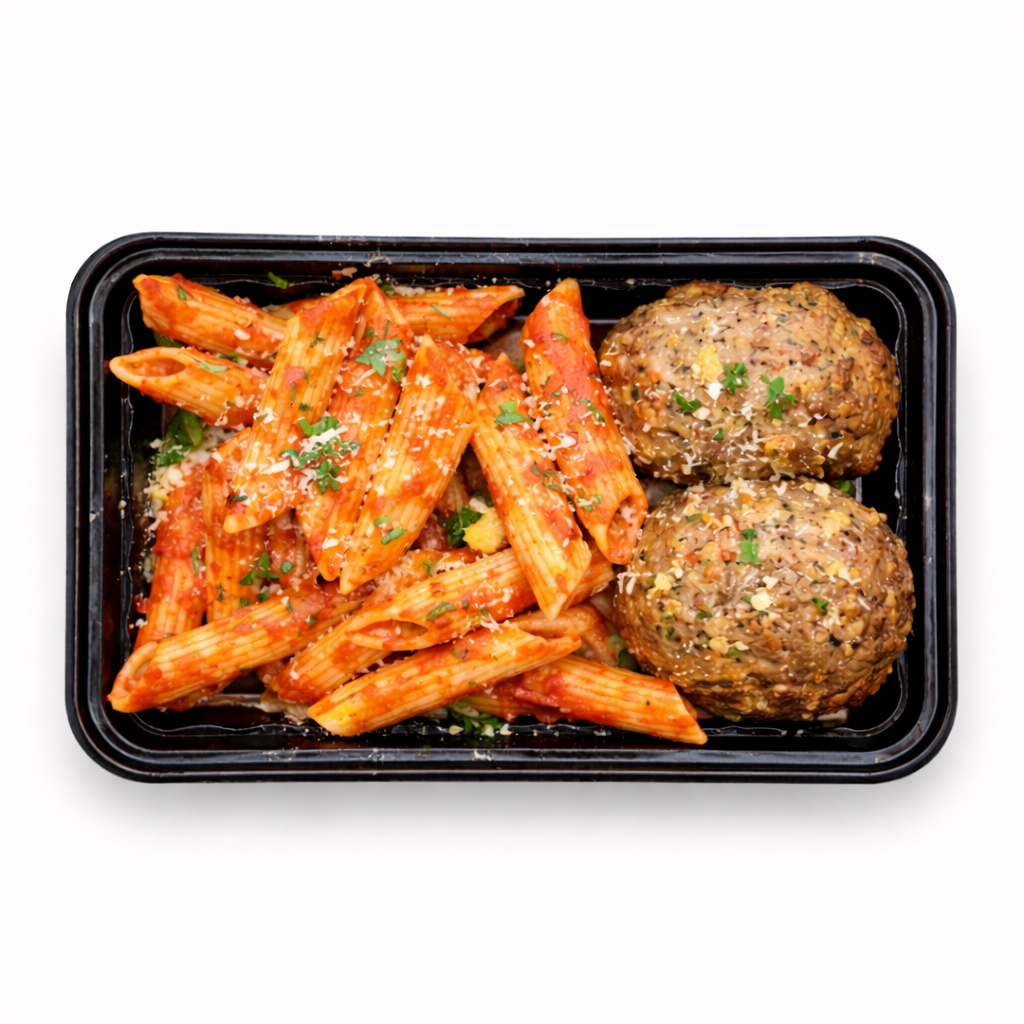 Italian Meatballs with Penne Pasta and Marinara Sauce