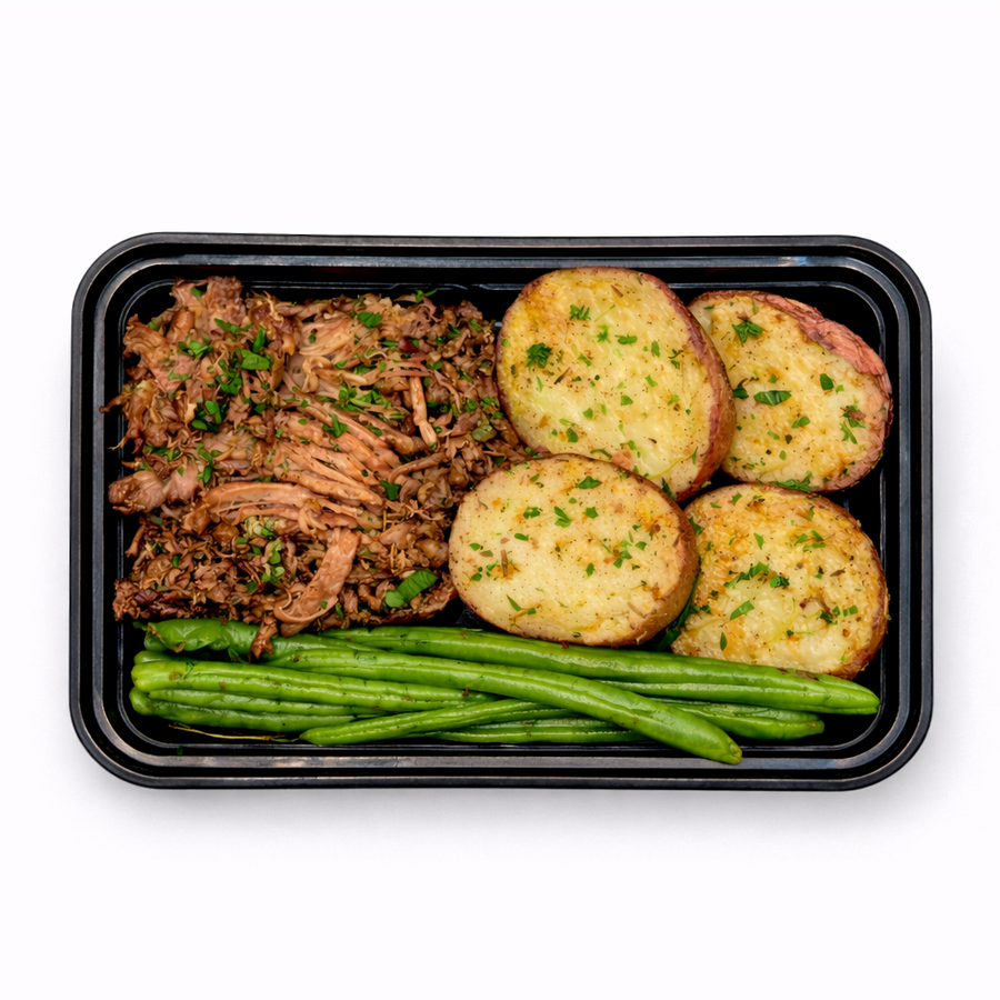 Beef Carbonnade with Rosemary Potatoes and Roasted Green Beans