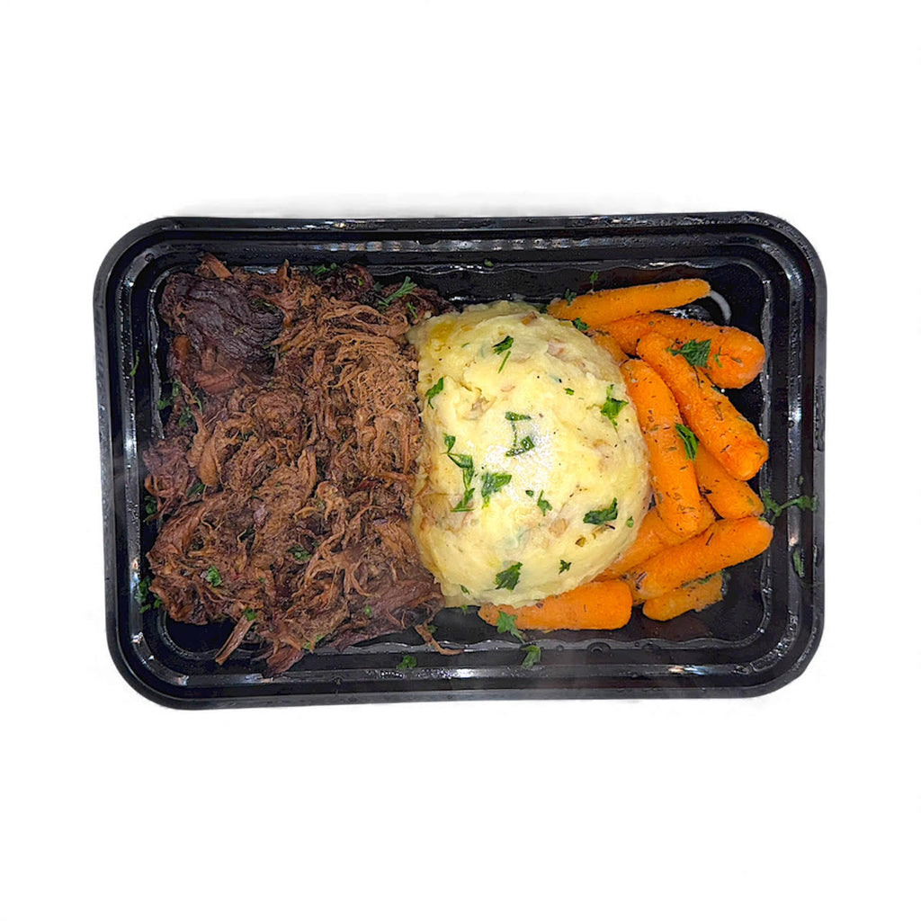 Balsamic Beef with Parmesan Potatoes and Italian Roasted Carrots
