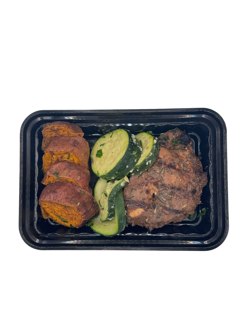 Balsamic Grilled Chicken with Roasted Sweet Potatoes and Zucchini