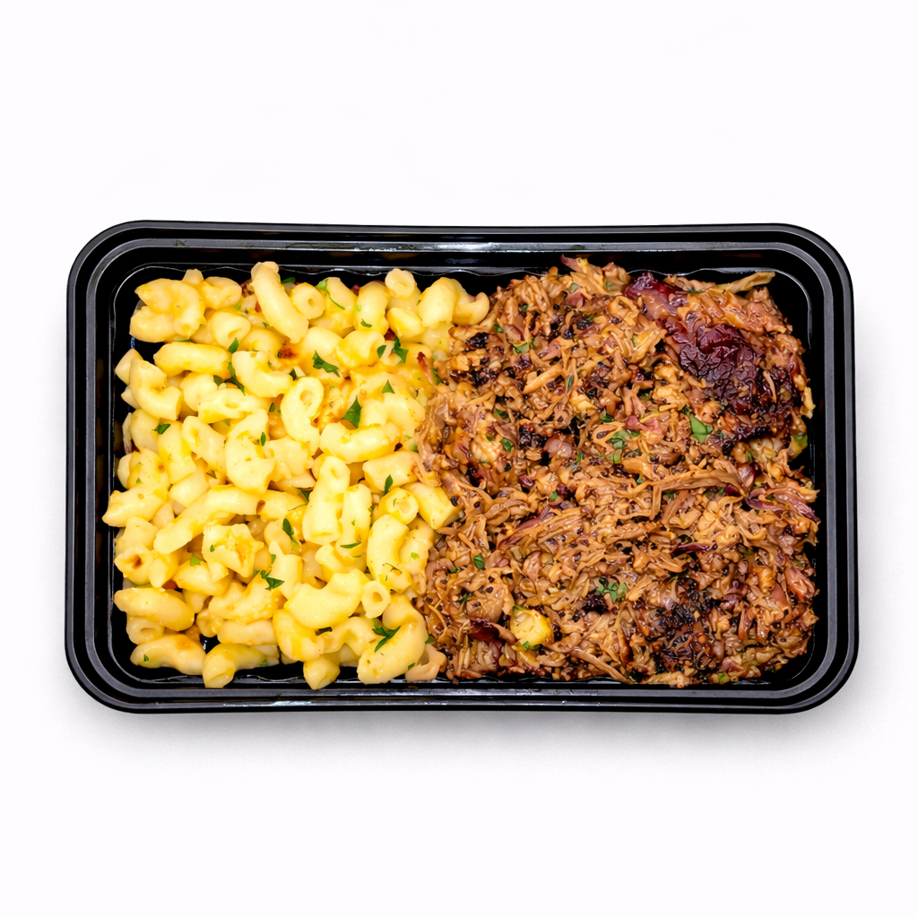 Carolina Pulled Pork with Spicy Mac and Cheese