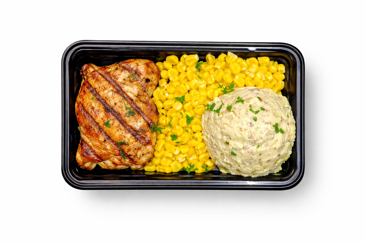 Grilled BBQ Chicken with Ranch Mashed Potatoes and Garlic Corn