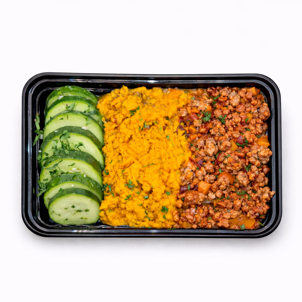 Sloppy Jane with Sweet Potato Mash and Roasted Zucchini