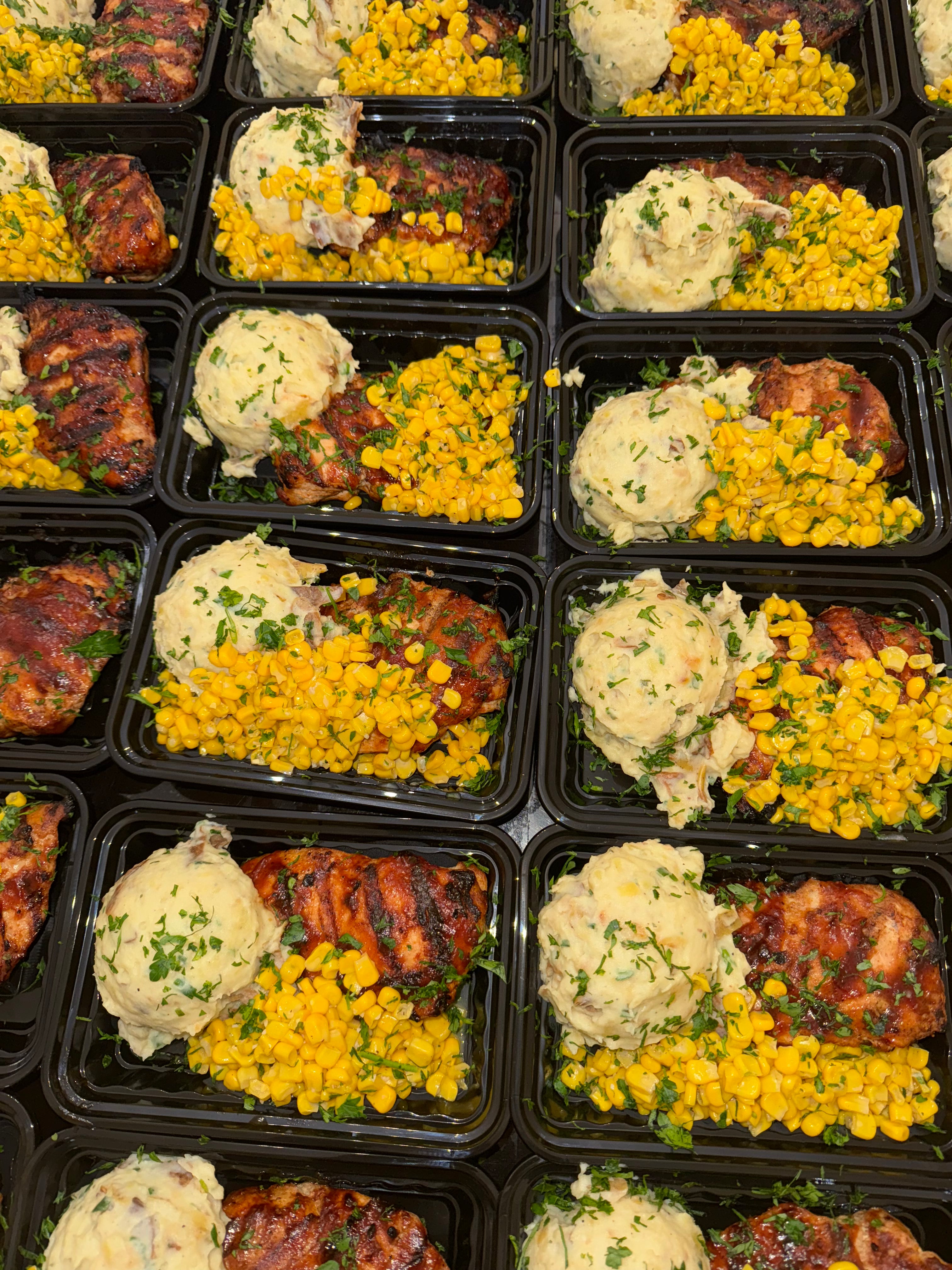 Grilled BBQ Chicken with Ranch Mashed Potatoes and Garlic Corn