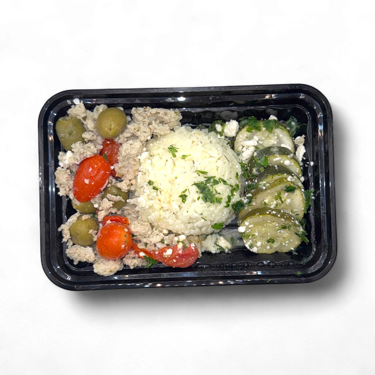 Olympian Chicken with Lemon Dill Rice and Roasted Zucchini