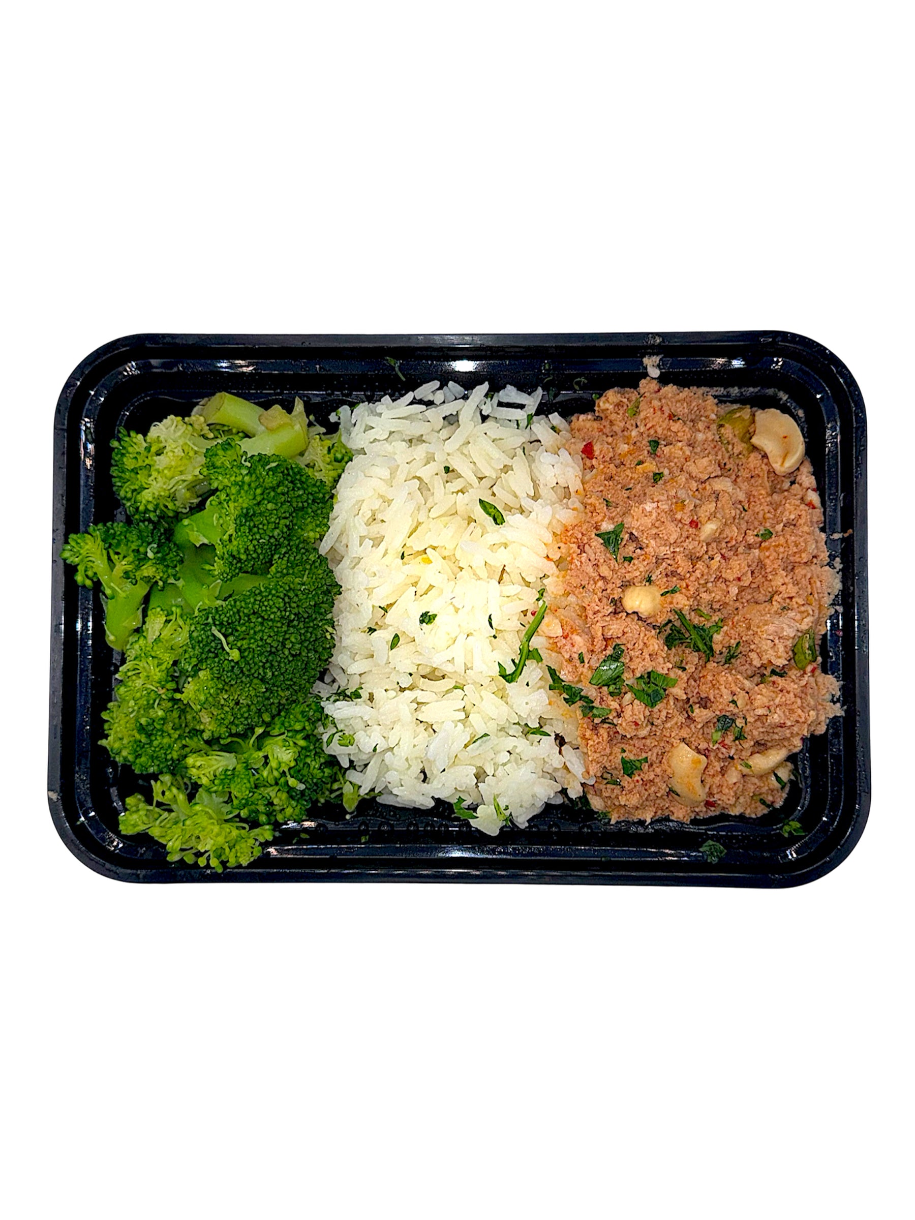 Orange Cashew Chicken with Jasmine Rice and Steamed Broccoli