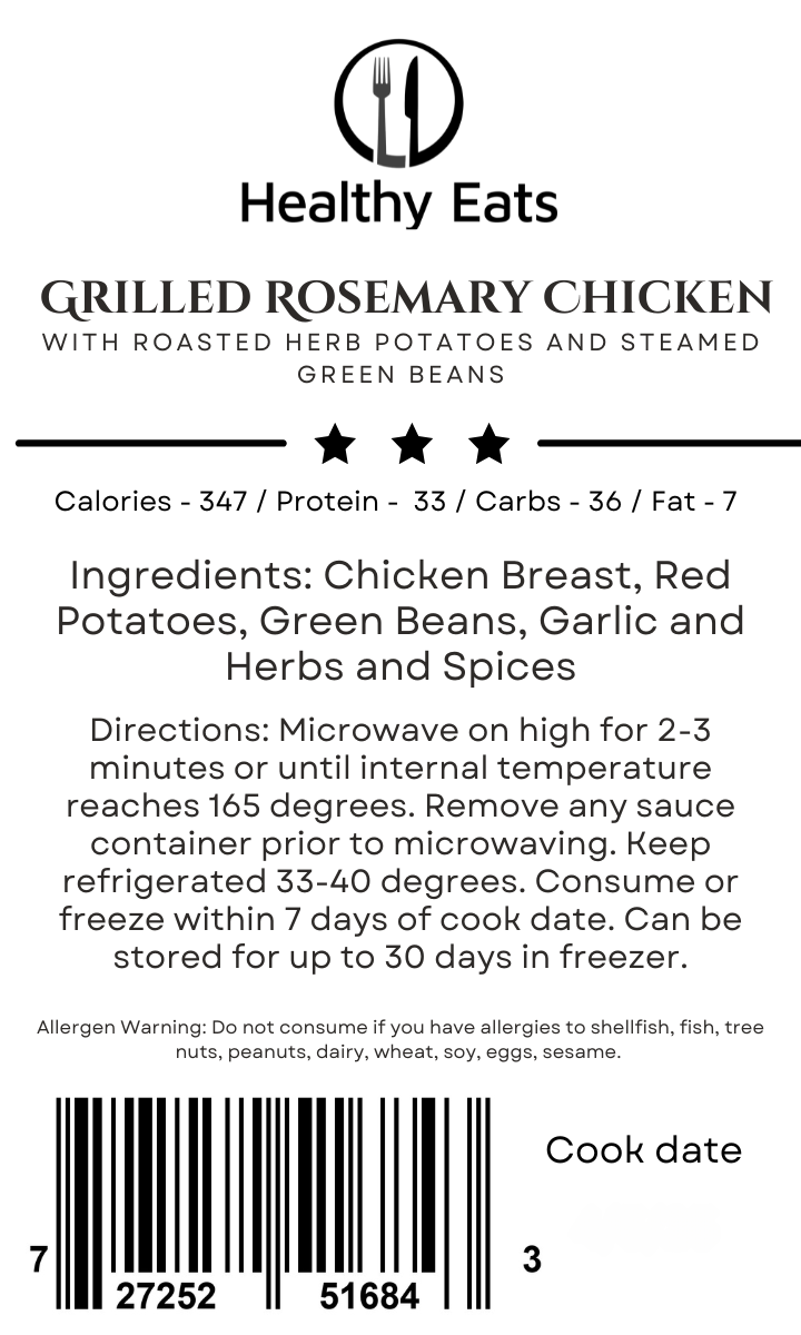 Grilled Rosemary Chicken with Roasted Herb Potatoes and Steamed Green Beans