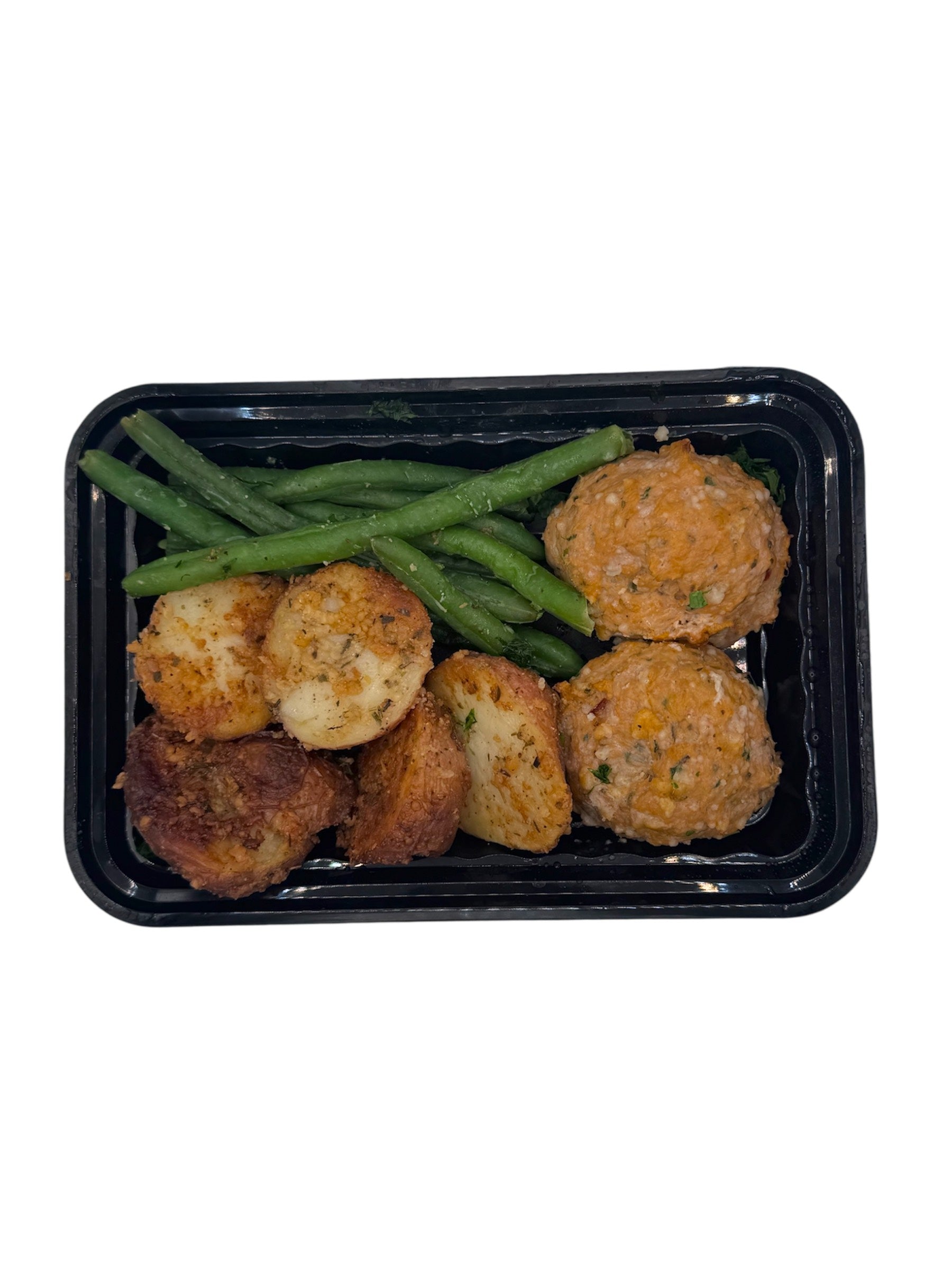 Zesty Meatballs with Parmesan Potatoes and Steamed Green Beans