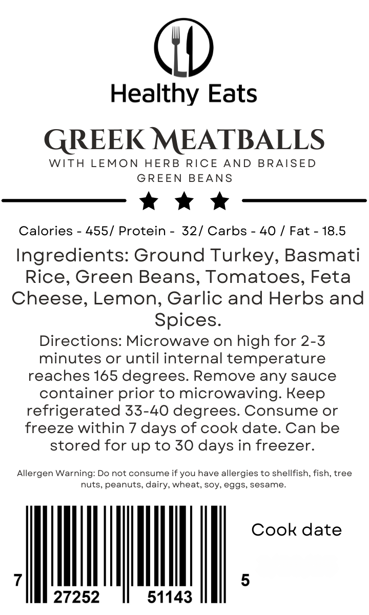 Greek Meatballs with Lemon Herb Rice and Braised Green Beans